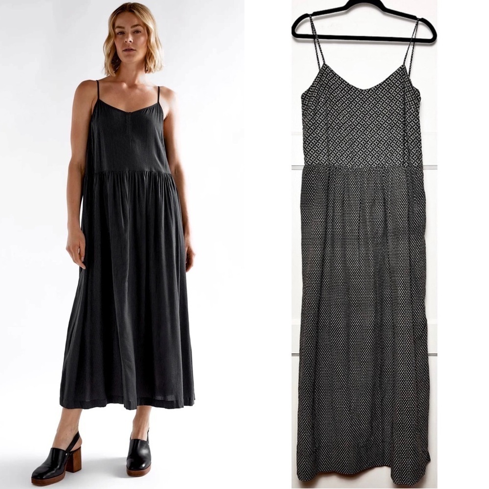 SEA NY Silk Cotton Geo Print Sleeveless Scoop Neck Side Slit Maxi Slip‎ Dress 4